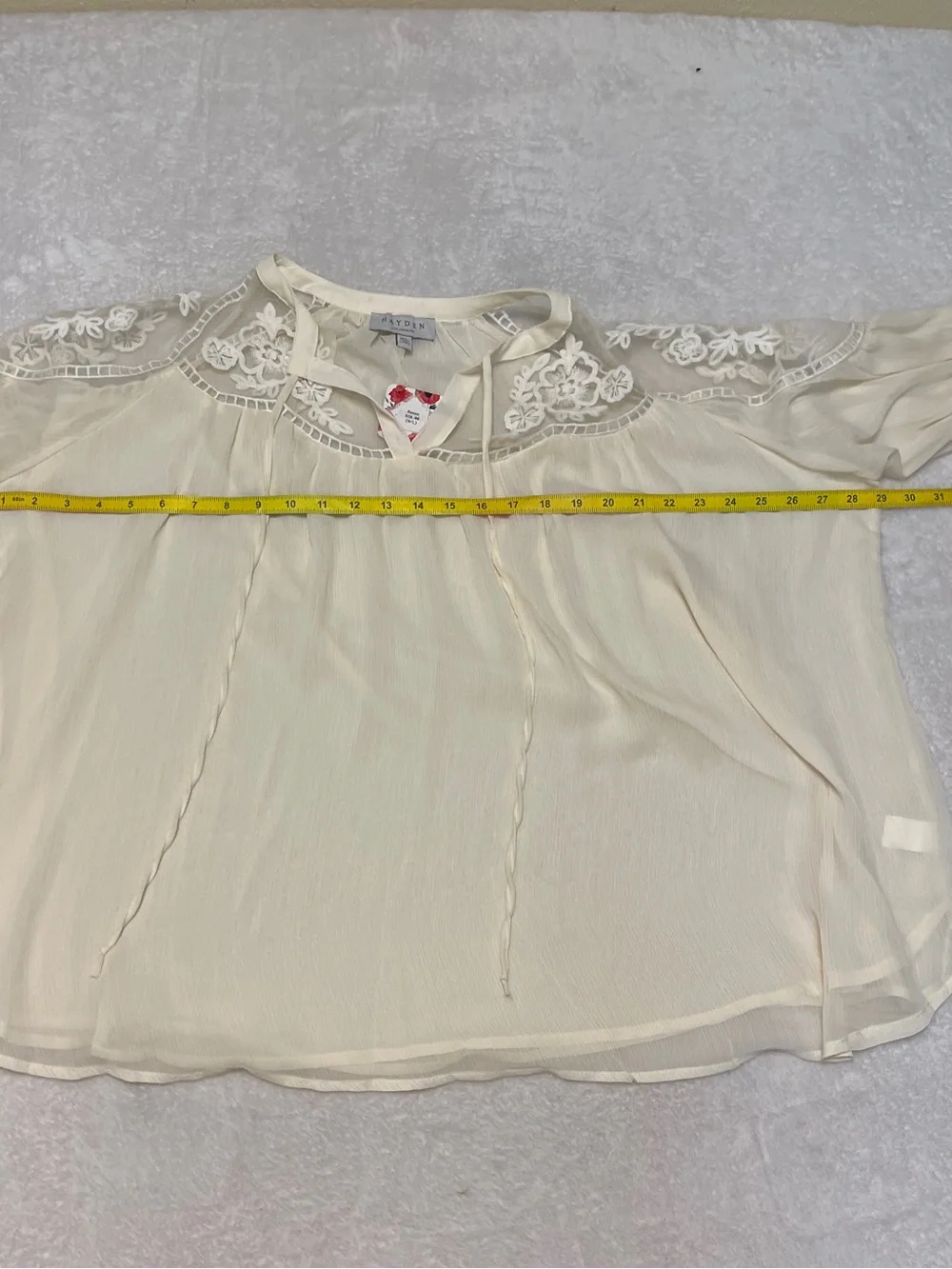 Hayden Los Angeles Sheer White Bohemian Lace Long Sleeve Peasant Blouse Top L - Picture 9 of 13